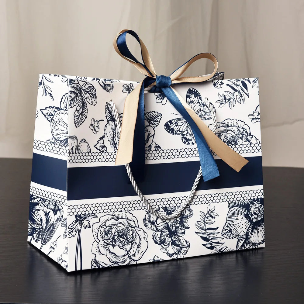 Premium Floral Gift Bags with Ribbon – Paper Tote Bag