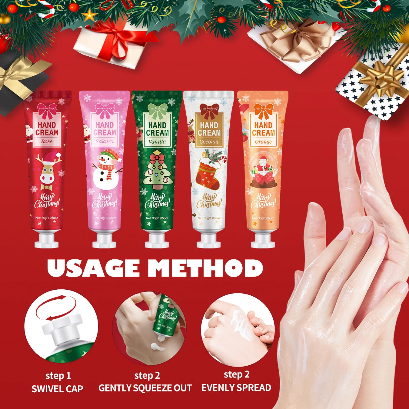 5-Piece Christmas Hand Cream Gift Set – Travel-Size Moisturizing Cream(30g Each)
