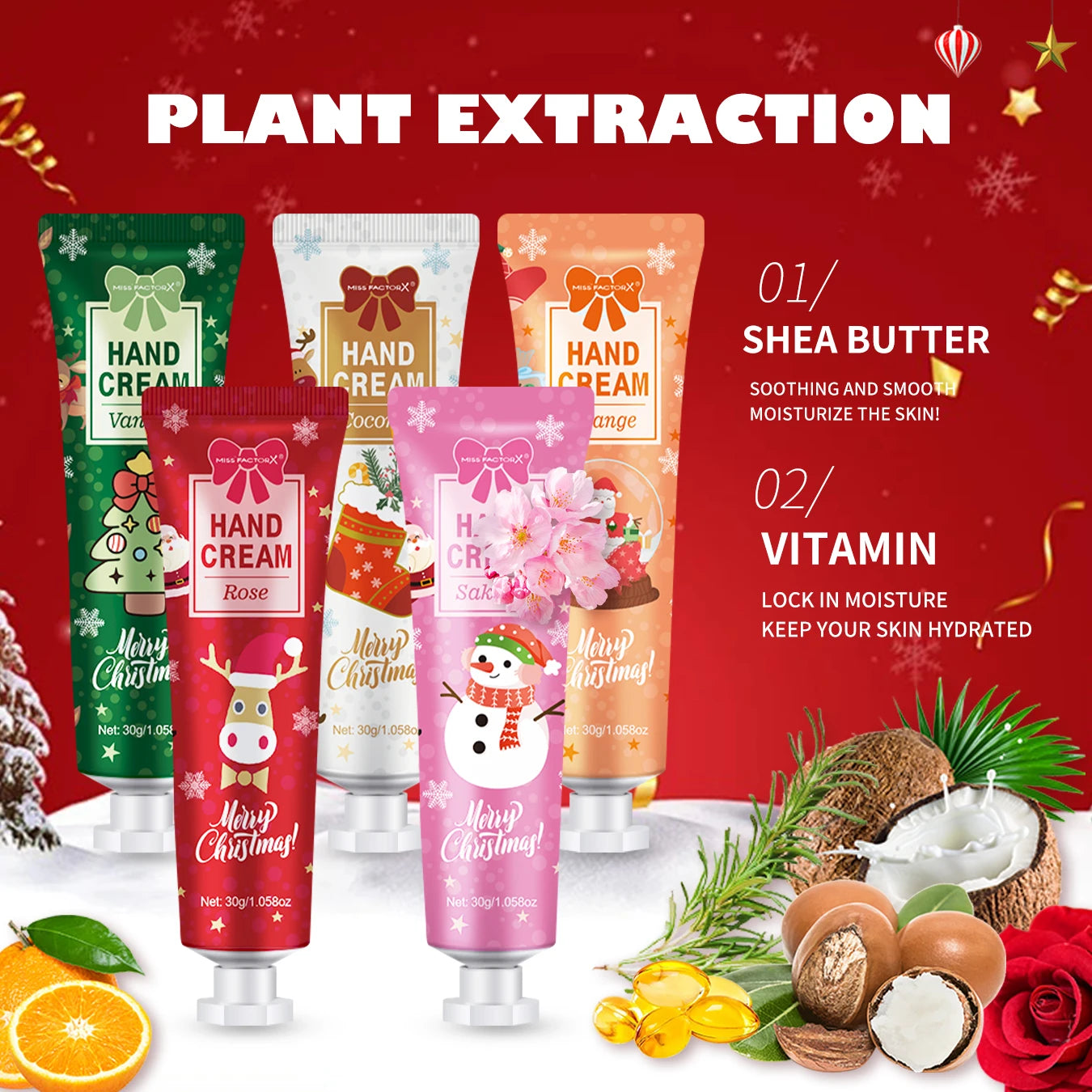 5-Piece Christmas Hand Cream Gift Set – Travel-Size Moisturizing Cream(30g Each)