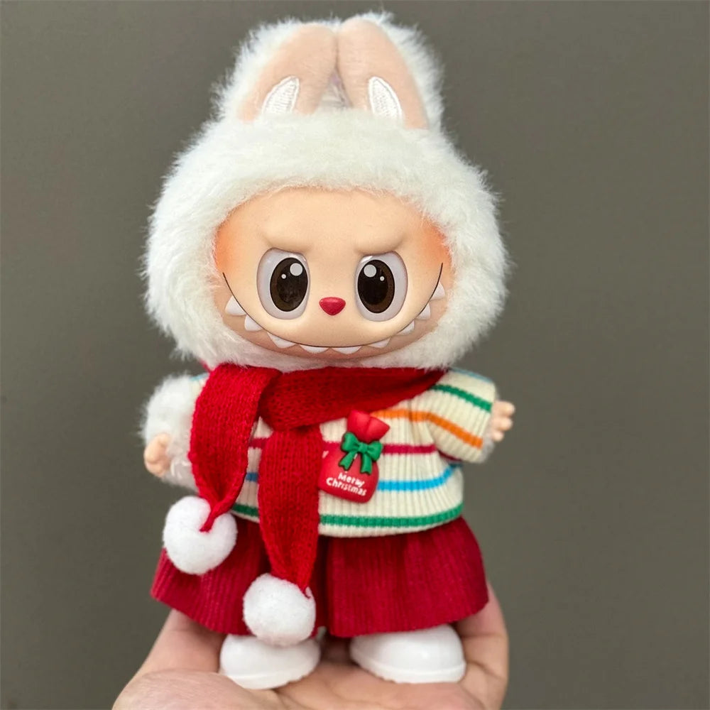 Christmas Outfit Set for 15–17cm Labubu Dolls – Hat, Scarf & Festive Plush Accessories