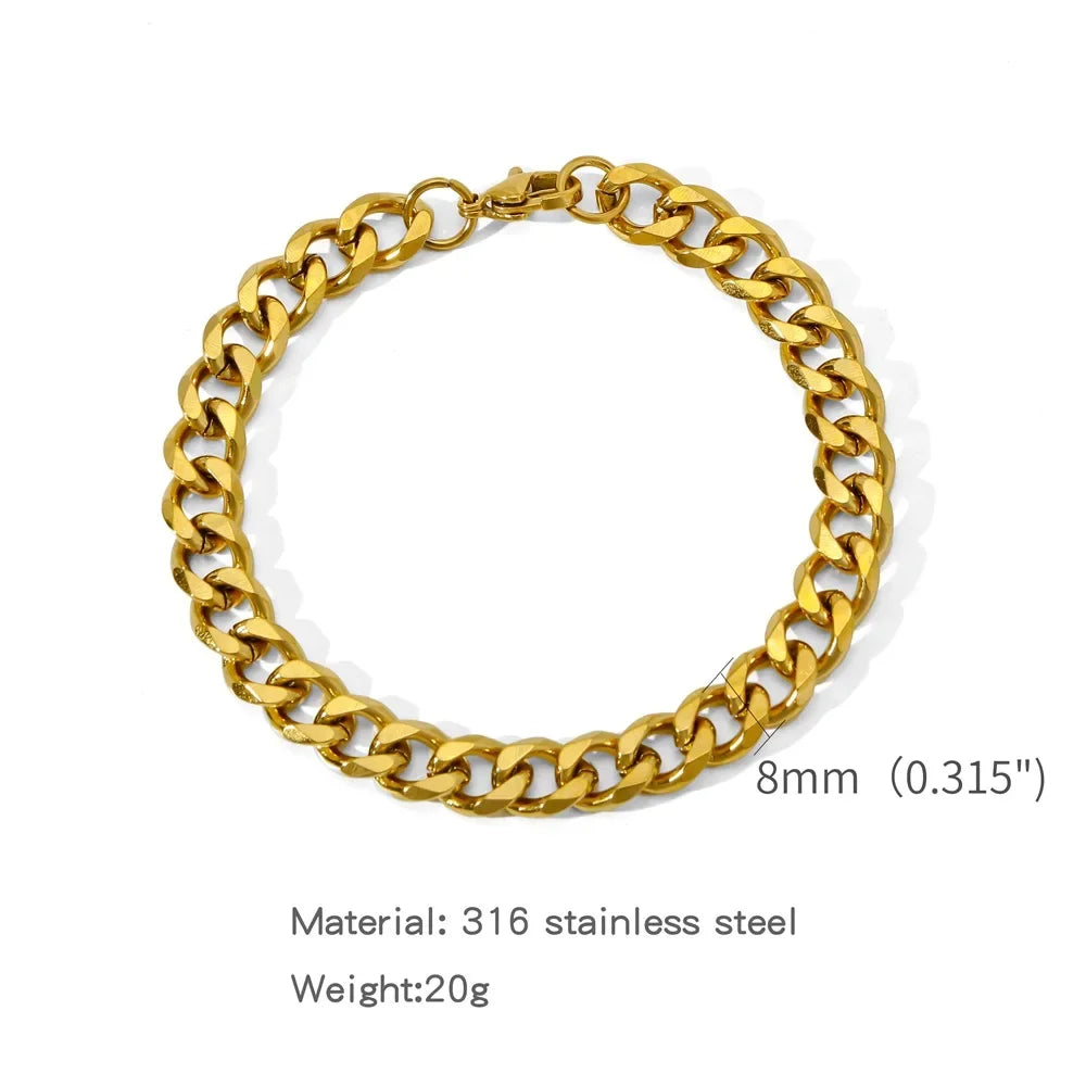 Stainless Steel Miami Cuban Link Bracelet – Waterproof 5–9mm Chain