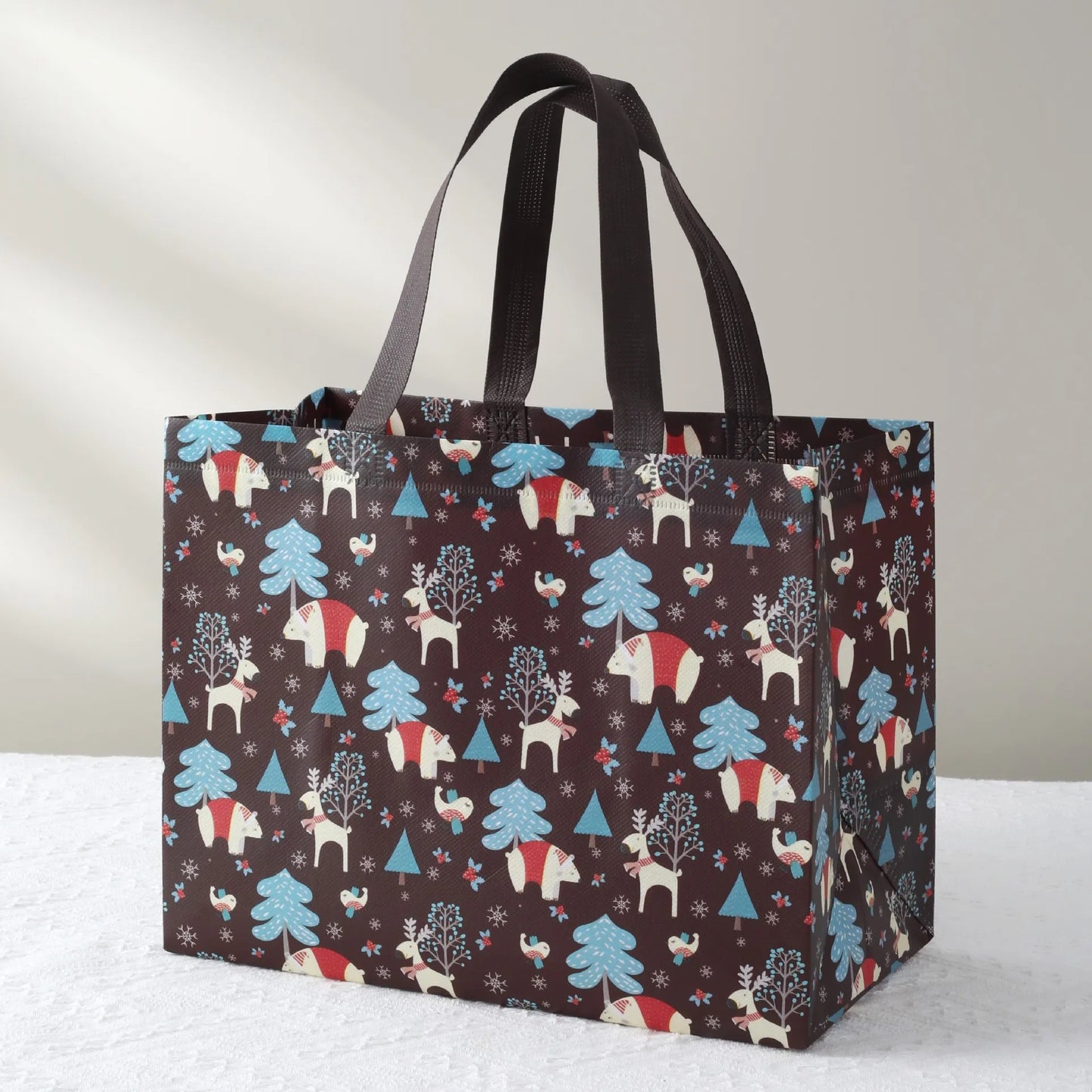 Large Merry Christmas Gift Bag – Non-Woven Tote with Santa & Snowman Design