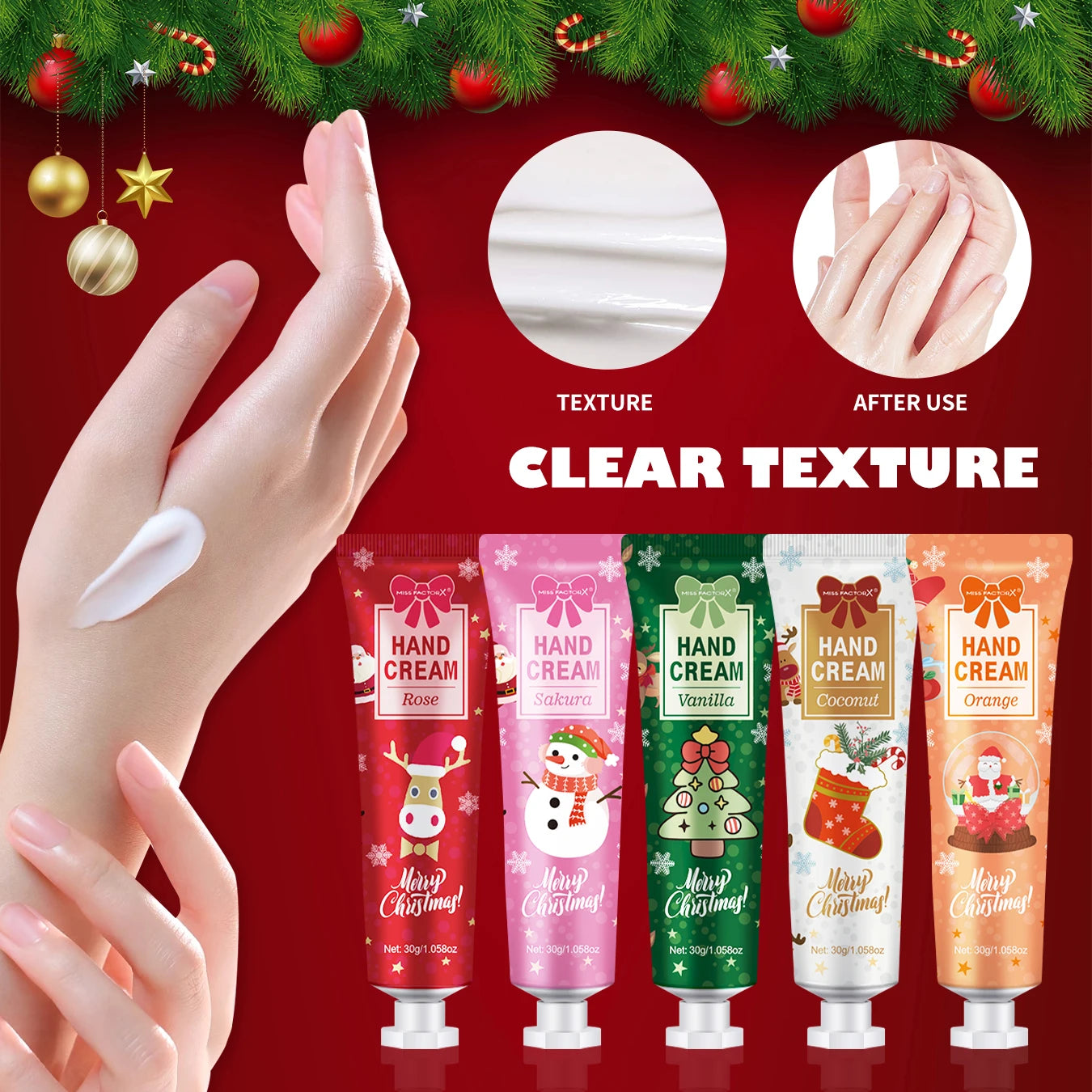 5-Piece Christmas Hand Cream Gift Set – Travel-Size Moisturizing Cream(30g Each)