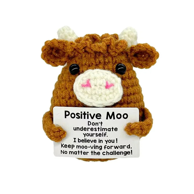 Handmade Crochet Cow – Cute Positive Moo Plush Decoration for Him, Her, Couples & Special Gifts
