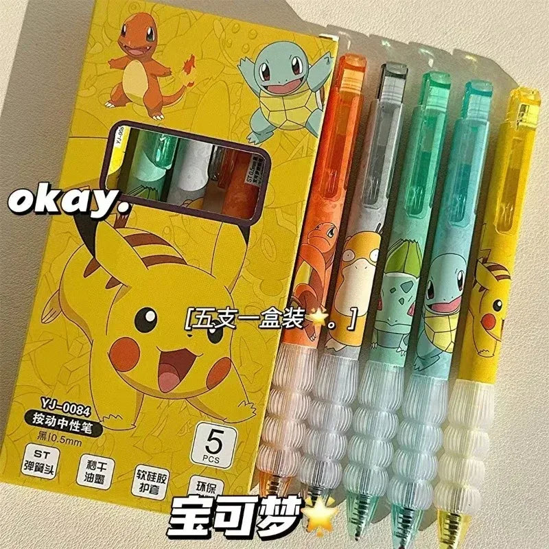 5-Piece Pokémon Gel Pen Set – Pikachu, Charmander & Squirtle Press Pens for School & Gifts