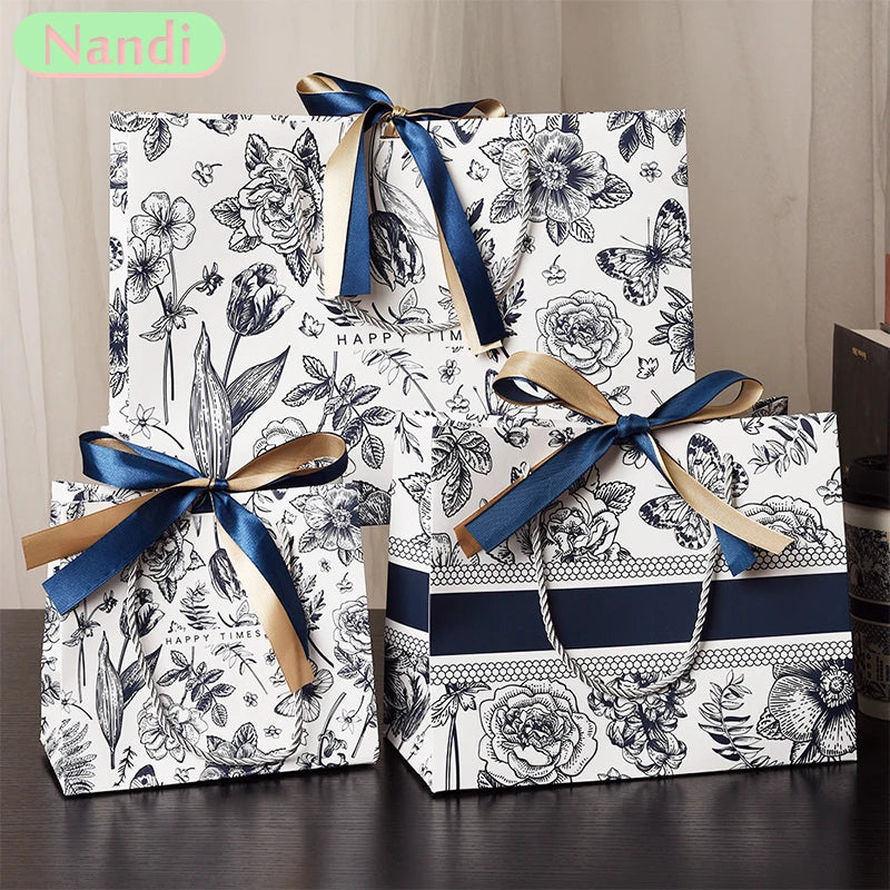 Premium Floral Gift Bags with Ribbon – Paper Tote Bag