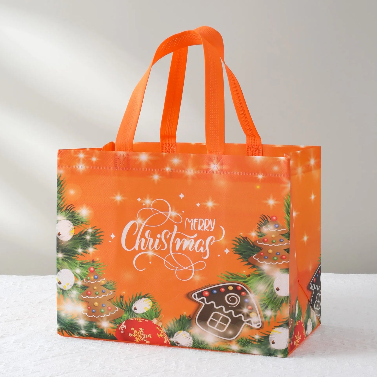 Large Merry Christmas Gift Bag – Non-Woven Tote with Santa & Snowman Design