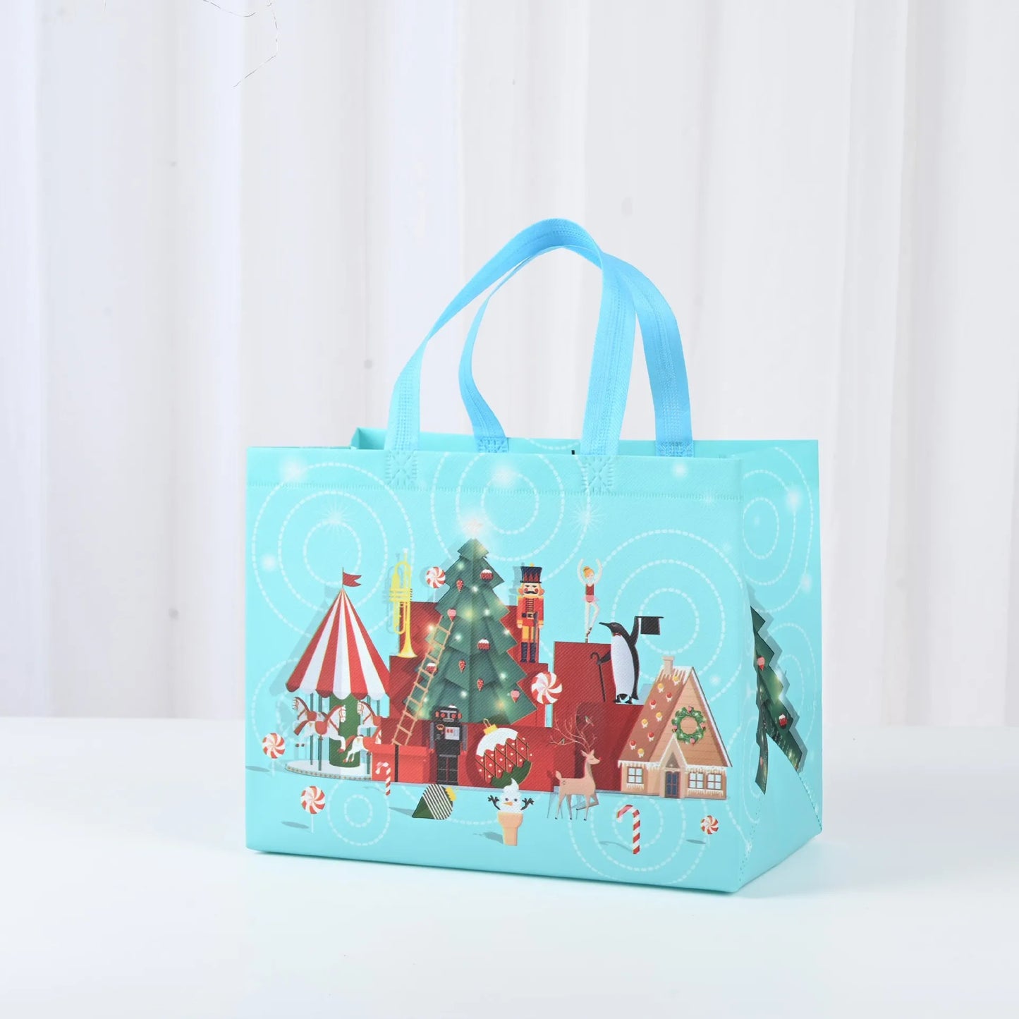 Large Merry Christmas Gift Bag – Non-Woven Tote with Santa & Snowman Design