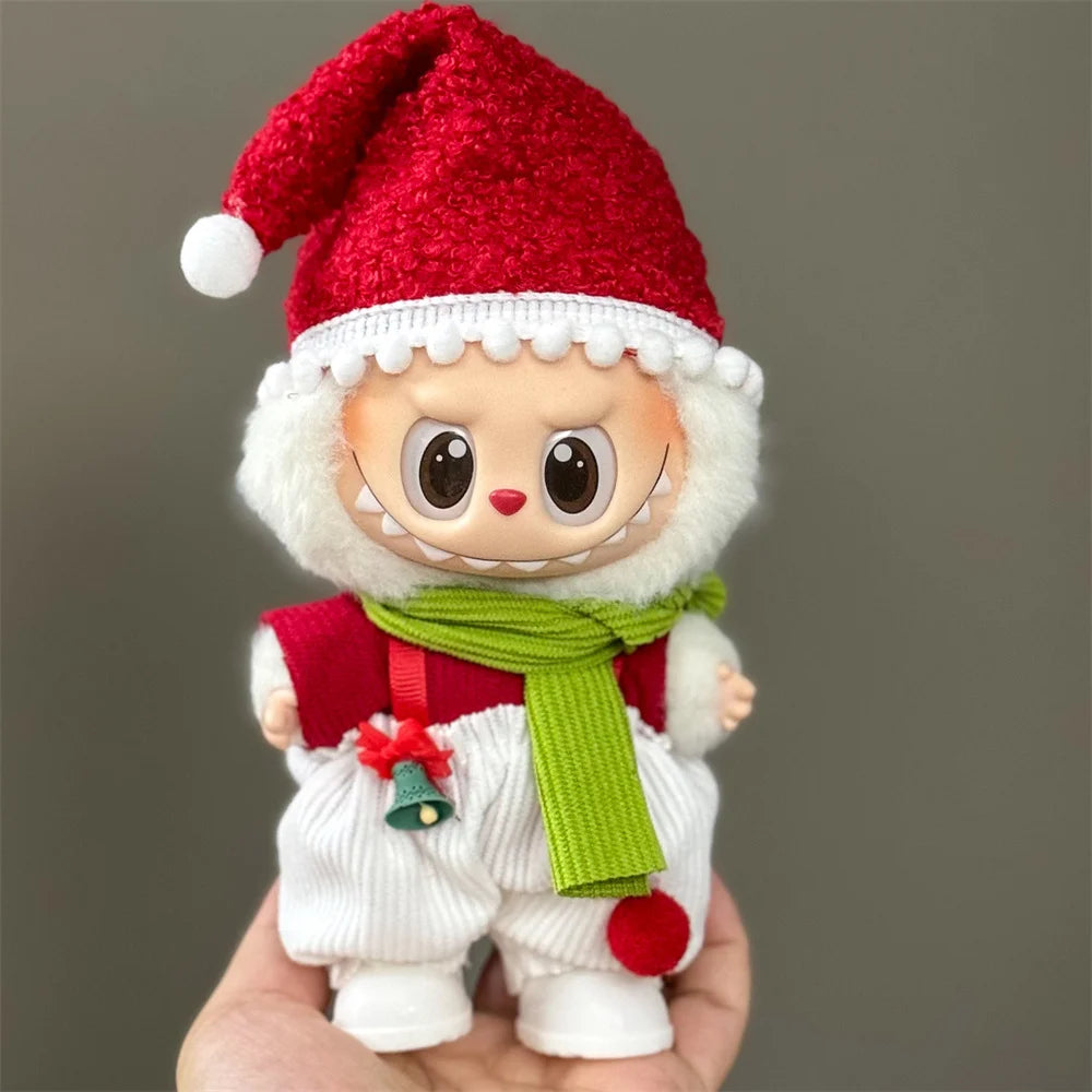 Christmas Outfit Set for 15–17cm Labubu Dolls – Hat, Scarf & Festive Plush Accessories
