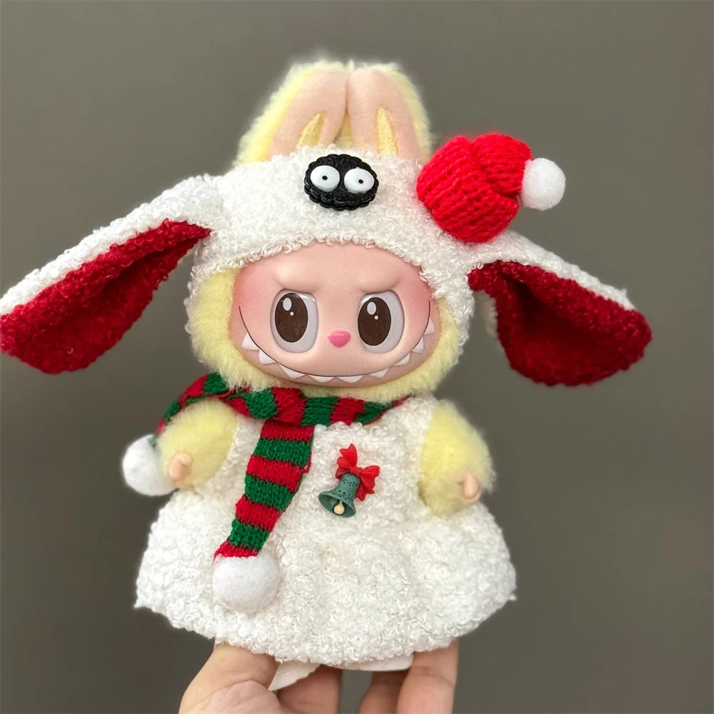 Christmas Outfit Set for 15–17cm Labubu Dolls – Hat, Scarf & Festive Plush Accessories