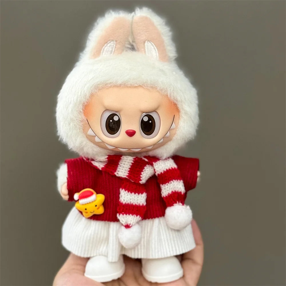 Christmas Outfit Set for 15–17cm Labubu Dolls – Hat, Scarf & Festive Plush Accessories