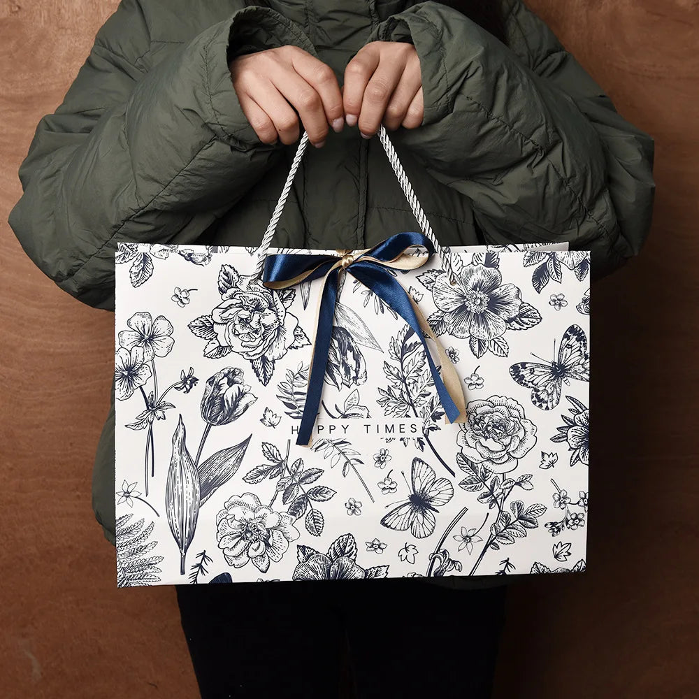 Premium Floral Gift Bags with Ribbon – Paper Tote Bag