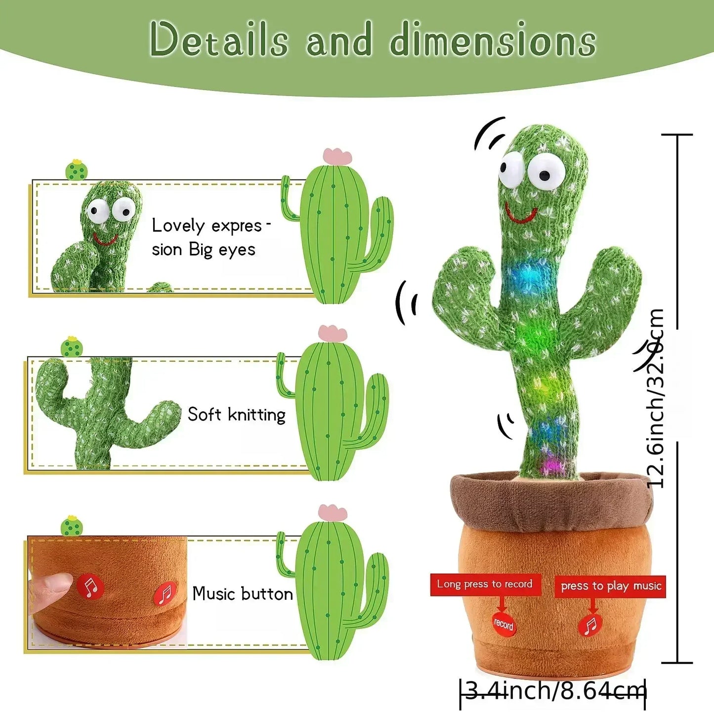 Dancing & Talking Cactus Toy – Electronic Plush with 120 Songs for Kids