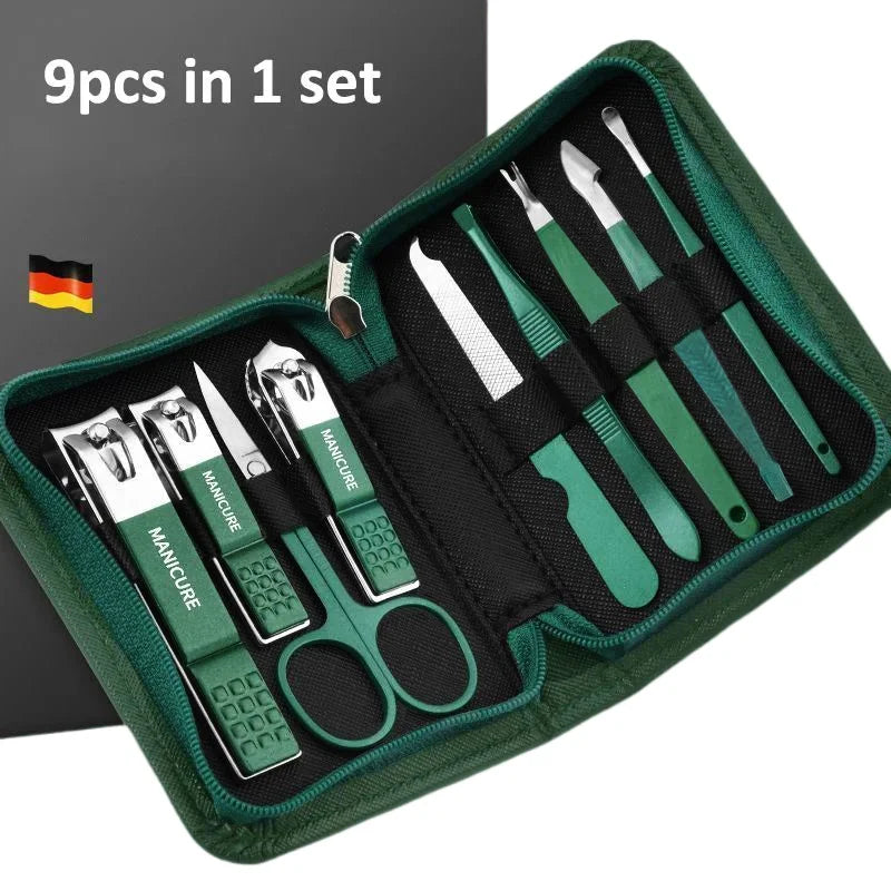 6–9 Piece Professional Manicure Set – Stainless Steel Grooming Kit with Leather Case