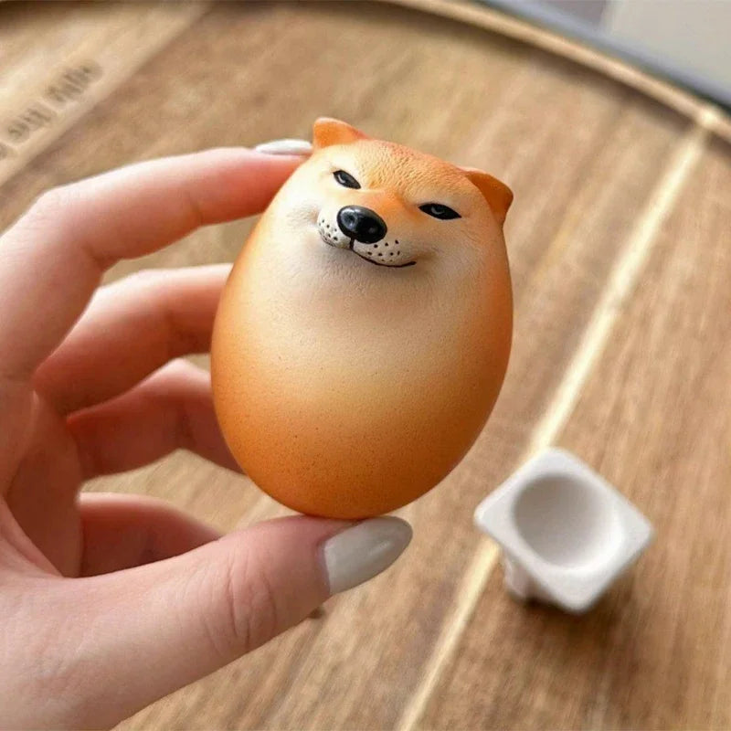 Shiba Inu Dog & Egg Decor – Funny PVC Desk Ornament for Home & Office