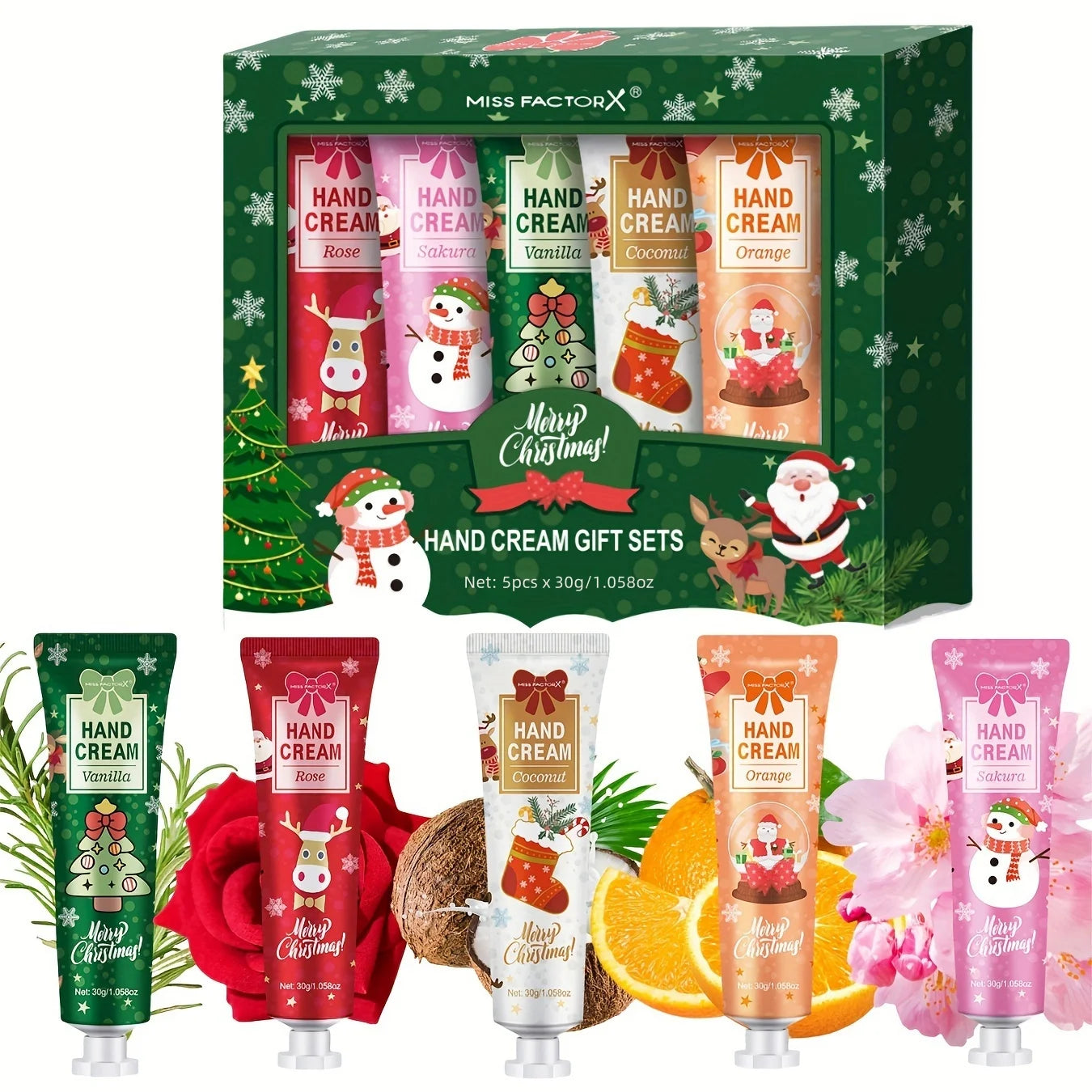 5-Piece Christmas Hand Cream Gift Set – Travel-Size Moisturizing Cream(30g Each)