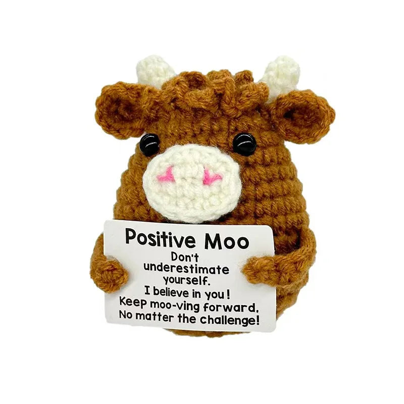 Handmade Crochet Cow – Cute Positive Moo Plush Decoration for Him, Her, Couples & Special Gifts