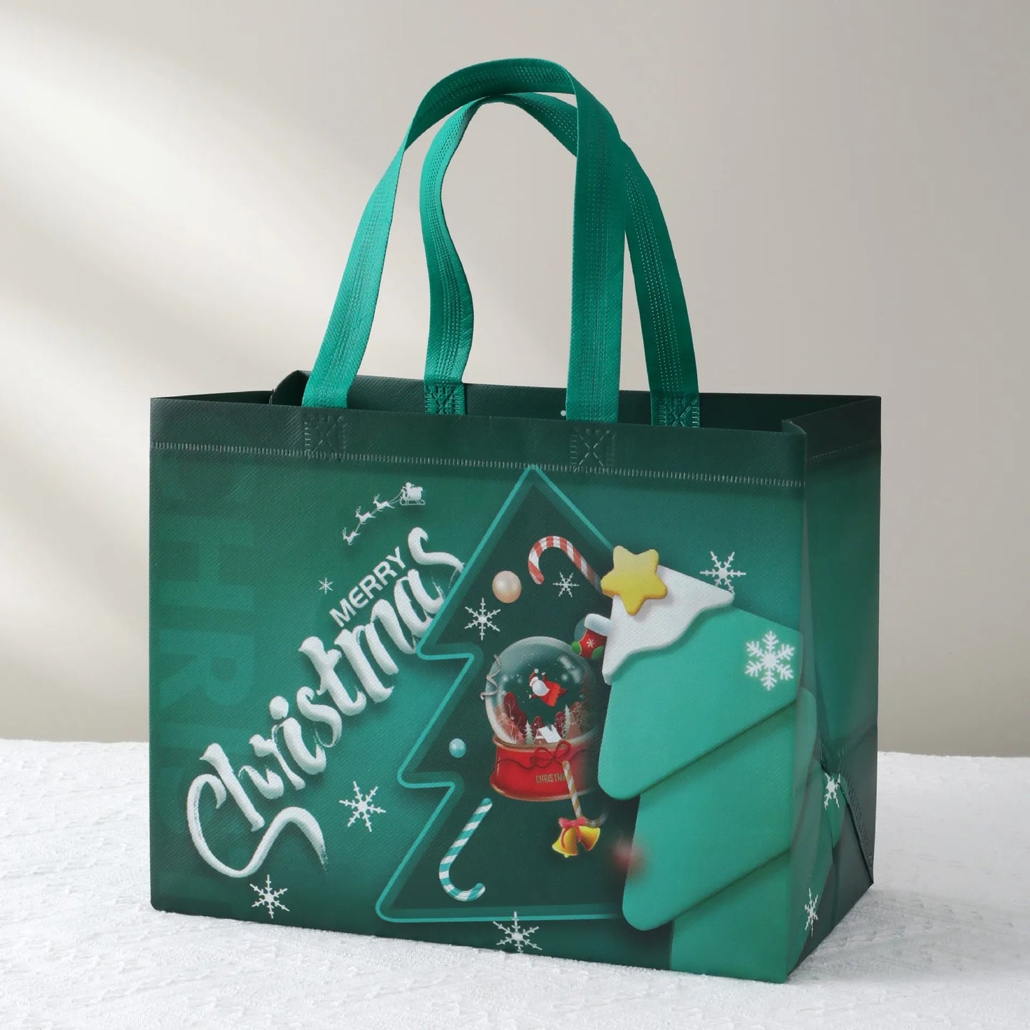 Large Merry Christmas Gift Bag – Non-Woven Tote with Santa & Snowman Design
