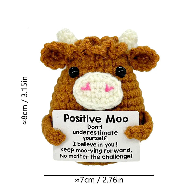 Handmade Crochet Cow – Cute Positive Moo Plush Decoration for Him, Her, Couples & Special Gifts