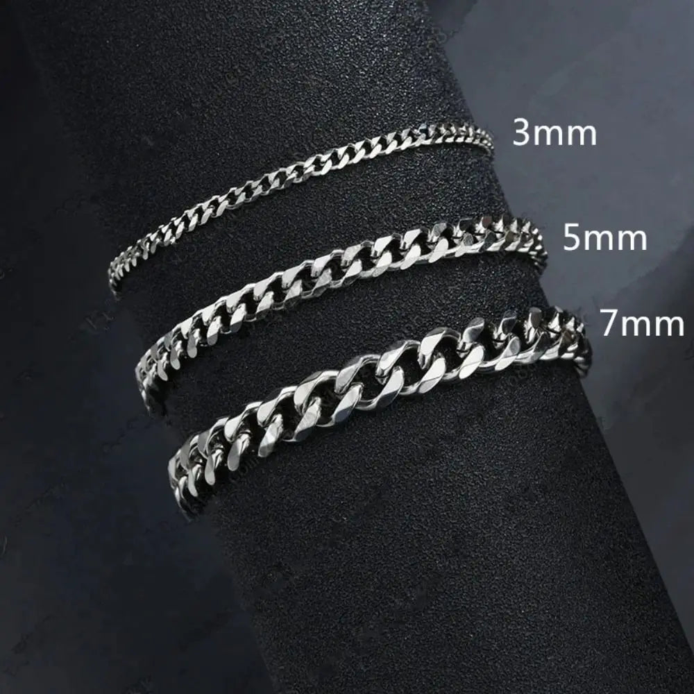 Stainless Steel Cuban Chain Bracelet – Trendy 3/5/7mm Unisex Jewelry Gift