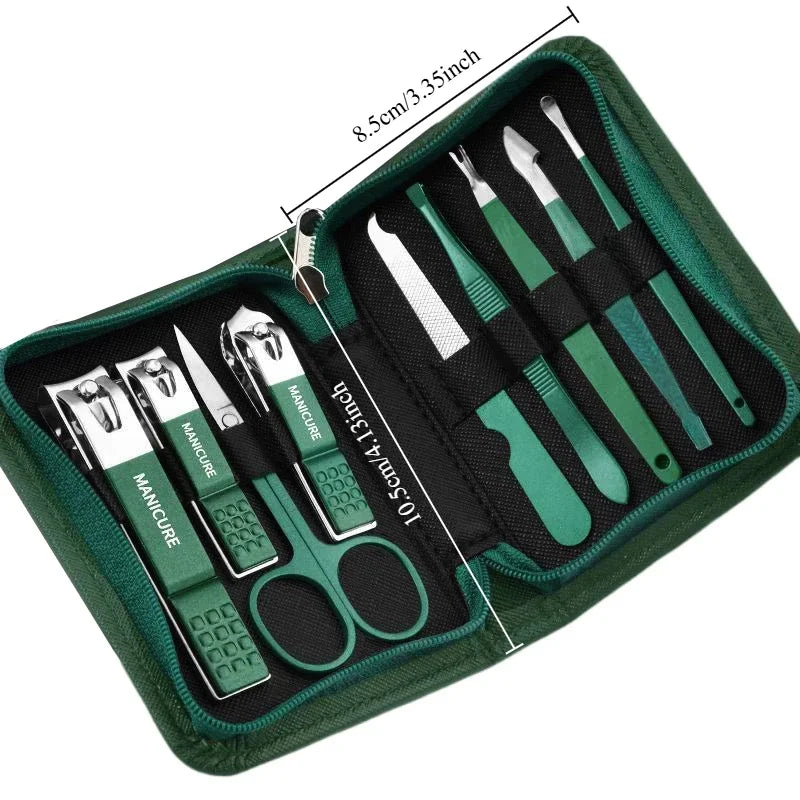 6–9 Piece Professional Manicure Set – Stainless Steel Grooming Kit with Leather Case