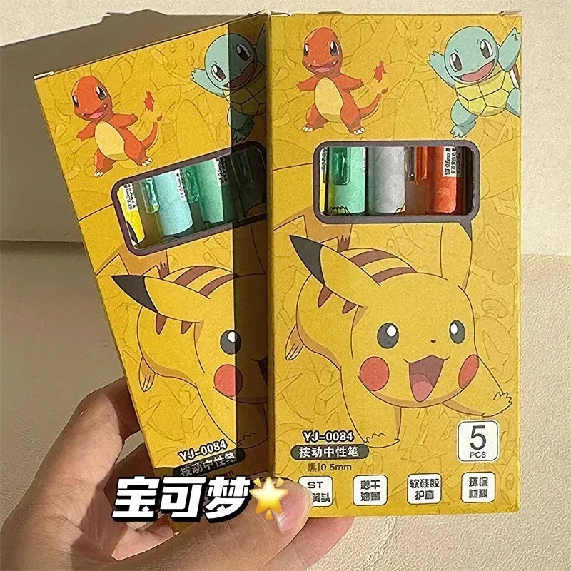 5-Piece Pokémon Gel Pen Set – Pikachu, Charmander & Squirtle Press Pens for School & Gifts