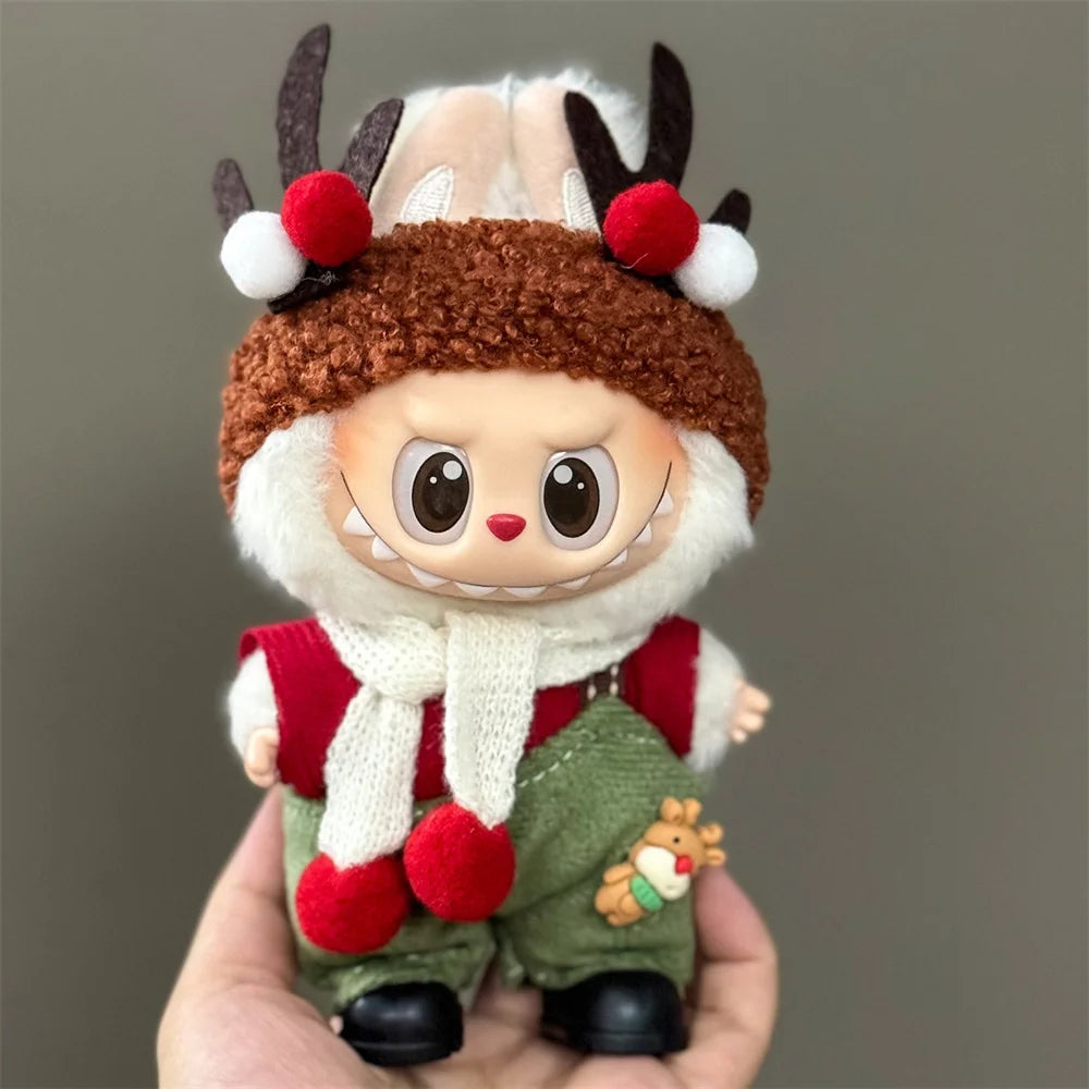 Christmas Outfit Set for 15–17cm Labubu Dolls – Hat, Scarf & Festive Plush Accessories