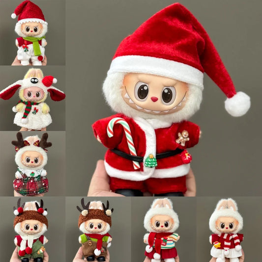 Christmas Outfit Set for 15–17cm Labubu Dolls – Hat, Scarf & Festive Plush Accessories