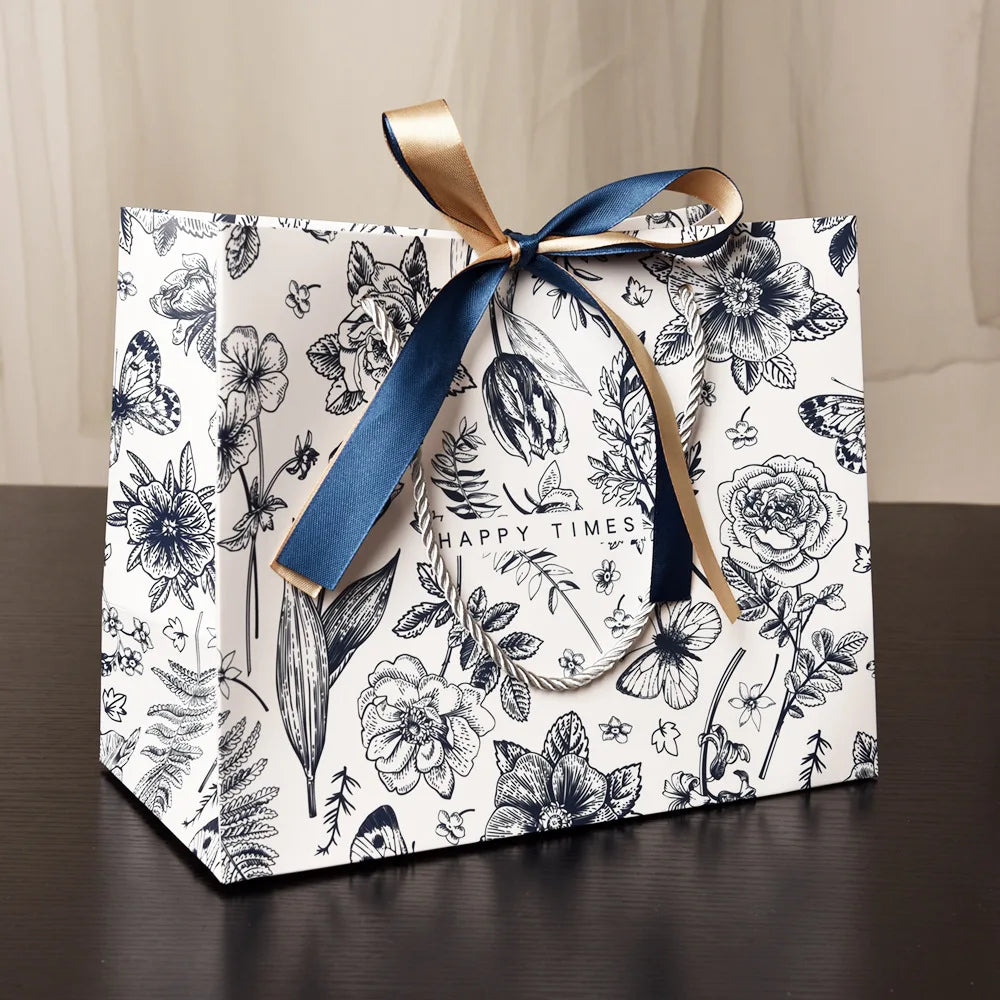 Premium Floral Gift Bags with Ribbon – Paper Tote Bag