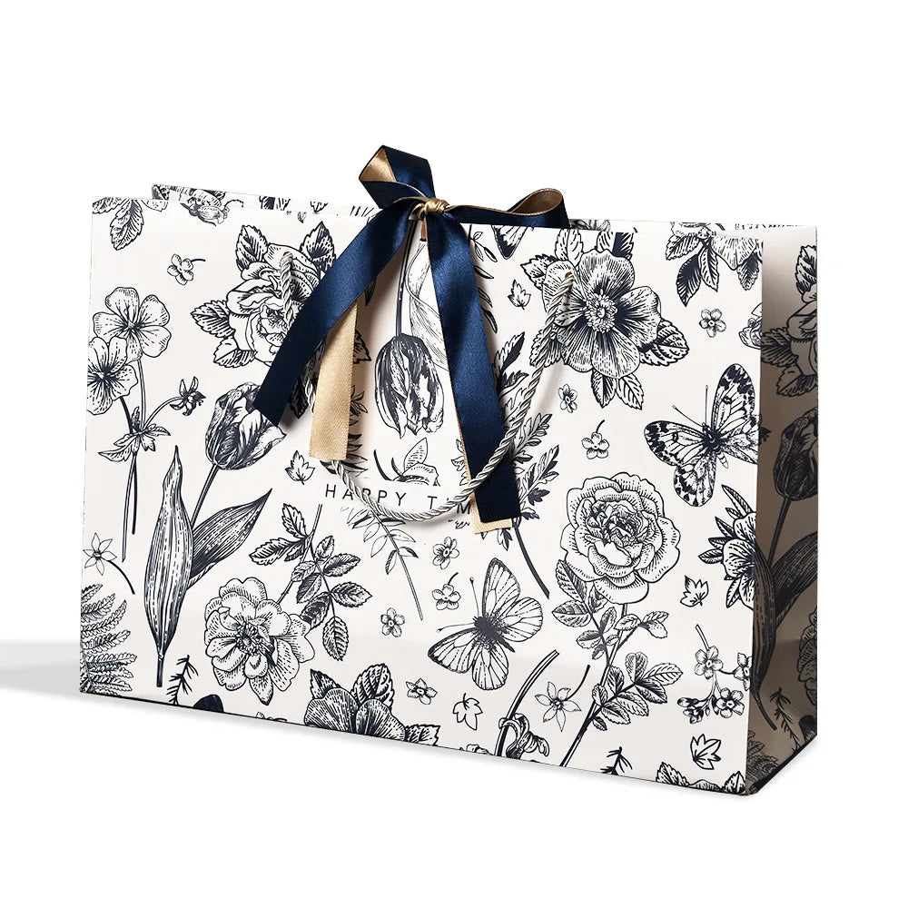 Premium Floral Gift Bags with Ribbon – Paper Tote Bag