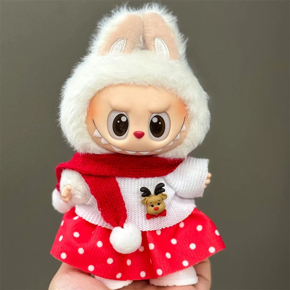 Christmas Outfit Set for 15–17cm Labubu Dolls – Hat, Scarf & Festive Plush Accessories