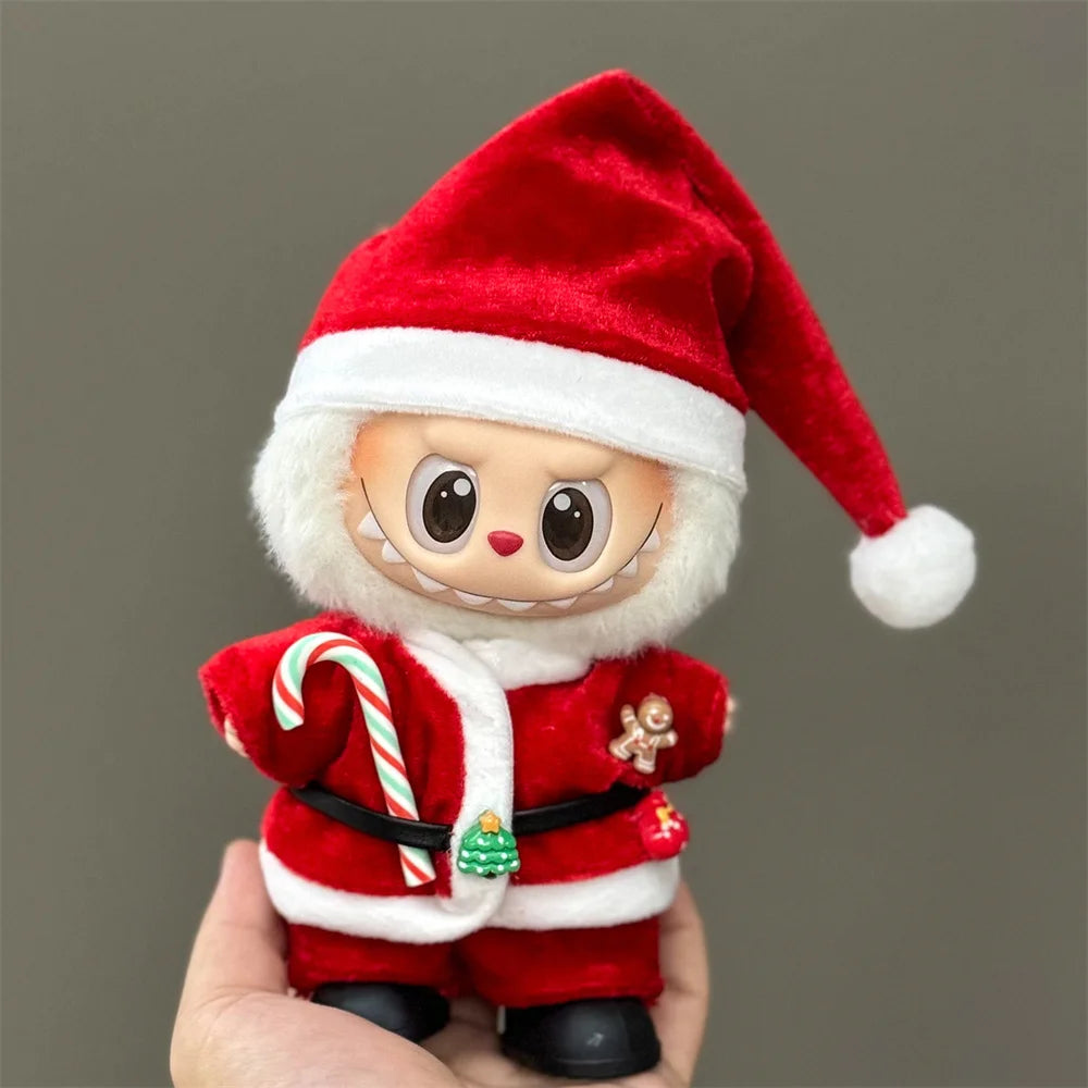 Christmas Outfit Set for 15–17cm Labubu Dolls – Hat, Scarf & Festive Plush Accessories