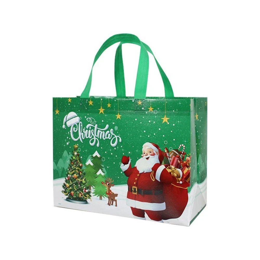 Large Merry Christmas Gift Bag – Non-Woven Tote with Santa & Snowman Design
