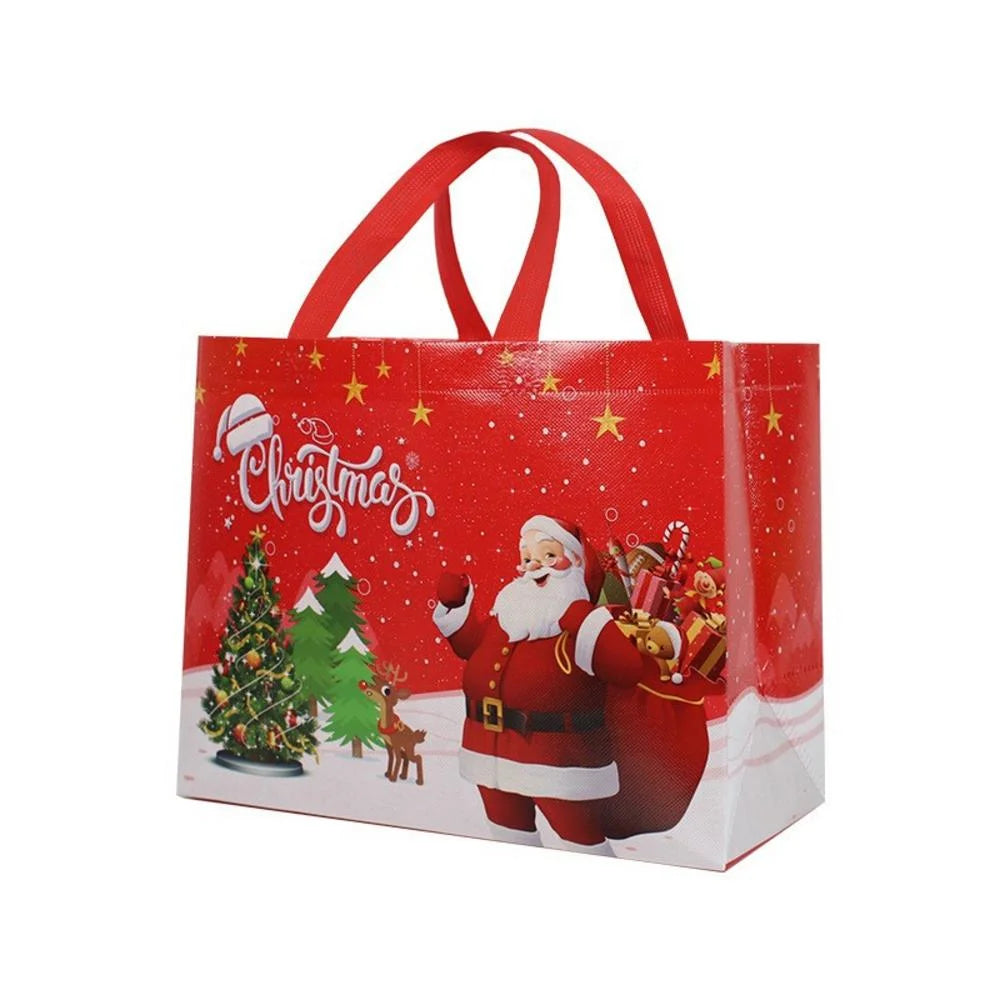 Large Merry Christmas Gift Bag – Non-Woven Tote with Santa & Snowman Design