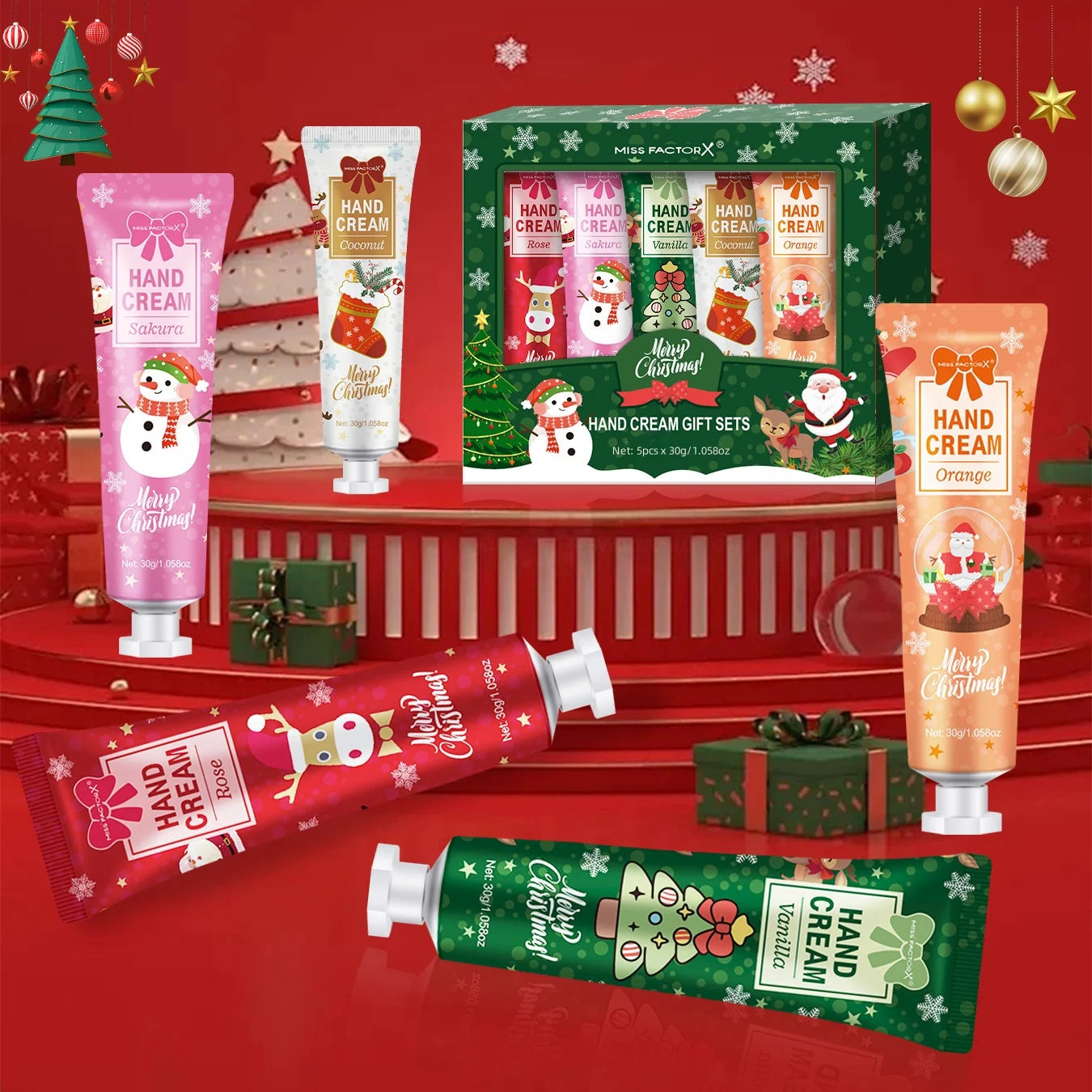 5-Piece Christmas Hand Cream Gift Set – Travel-Size Moisturizing Cream(30g Each)