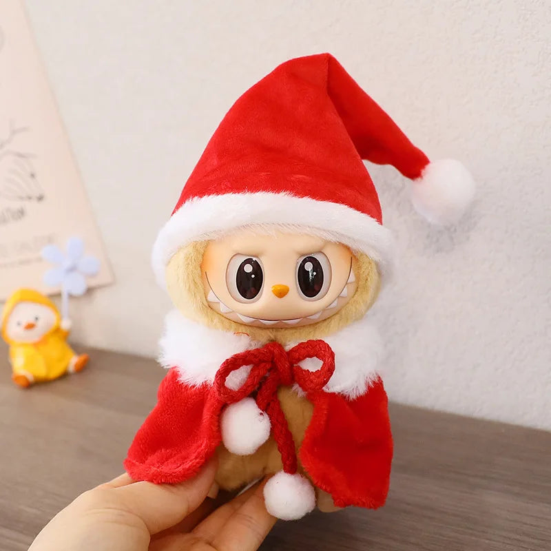 Christmas Outfit Set for 15–17cm Labubu Dolls – Hat, Scarf & Festive Plush Accessories