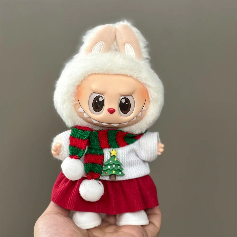 Christmas Outfit Set for 15–17cm Labubu Dolls – Hat, Scarf & Festive Plush Accessories