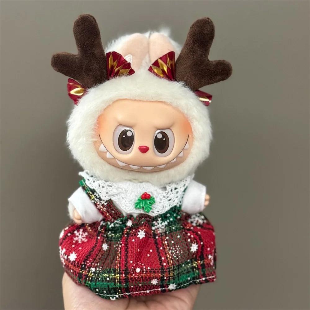 Christmas Outfit Set for 15–17cm Labubu Dolls – Hat, Scarf & Festive Plush Accessories