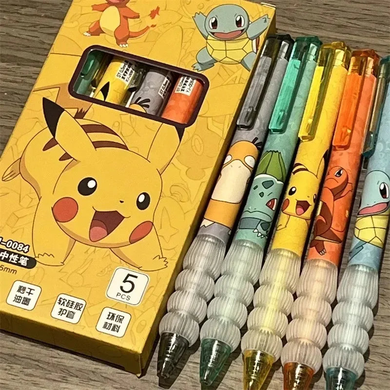 5-Piece Pokémon Gel Pen Set – Pikachu, Charmander & Squirtle Press Pens for School & Gifts