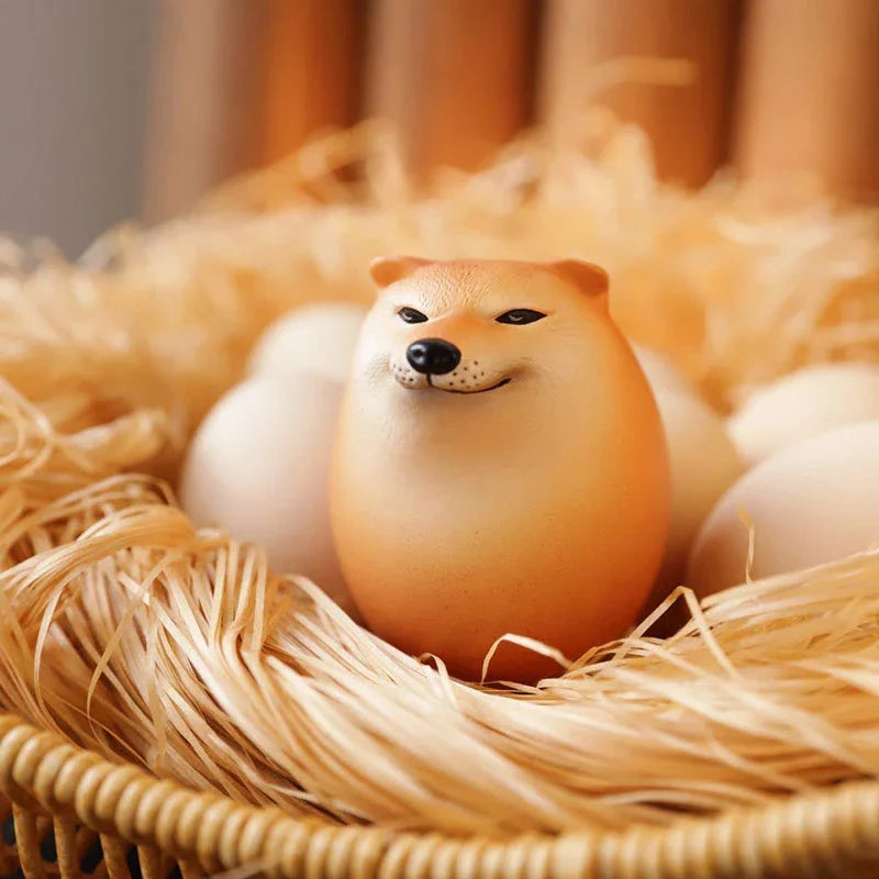 Shiba Inu Dog & Egg Decor – Funny PVC Desk Ornament for Home & Office