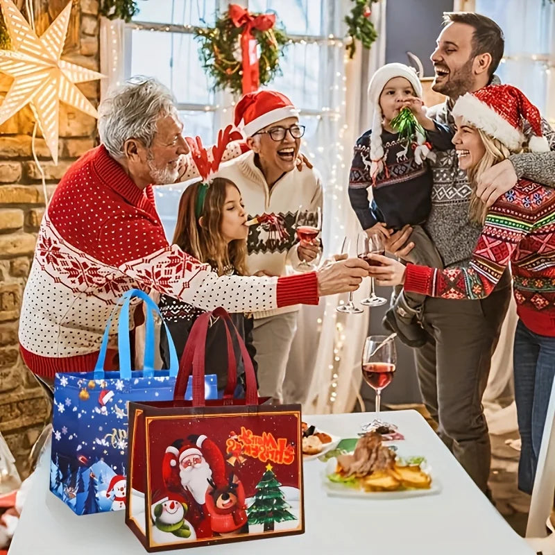 Reusable Christmas Gift Bags with Handles – Random Style Holiday Shopping & Party Favor Bag