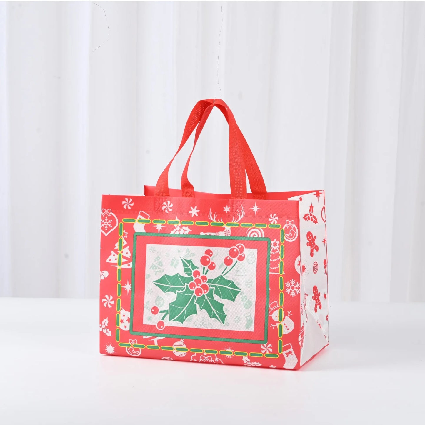 Large Merry Christmas Gift Bag – Non-Woven Tote with Santa & Snowman Design