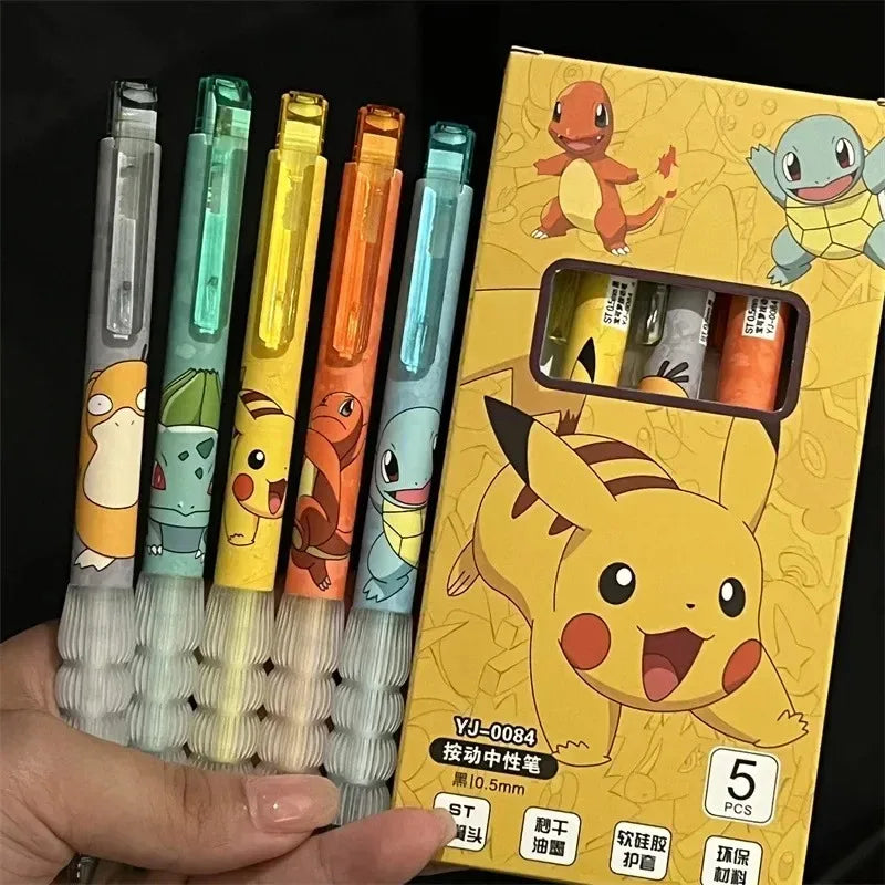 5-Piece Pokémon Gel Pen Set – Pikachu, Charmander & Squirtle Press Pens for School & Gifts